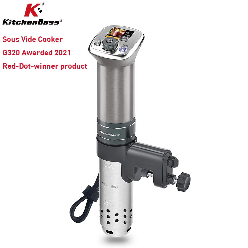 

KitchenBoss G320 IPX7 Waterproof Sous Vide Vacuum Slow-Cooker Immersion Circulator 1100W Brushless DC motor Color LCD Recipes