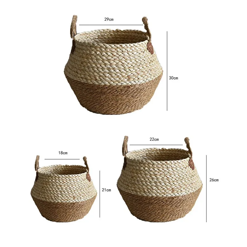

Bamboo Seagrass Storage Baskets Wicker Basket Plant Nordic style Garden Flower Pot Laundry Basket Container Toy Holders