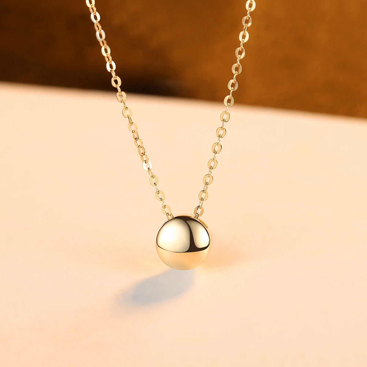 

PAG&MAG Genuine 14K Gold Solid Round Pendant Necklace For Women Minimalism Yellow Gold Matel Necklace Fine Jewelry N14117 N1411