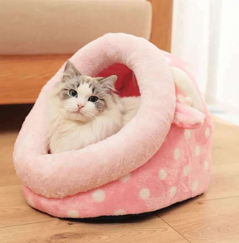 Кошачья кровать плюшевая для домашних животных домик мягкая кошки коврик Конура