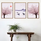 Винтажный стиль японская горная стена фотография с розовыми цветами вишневого цветка