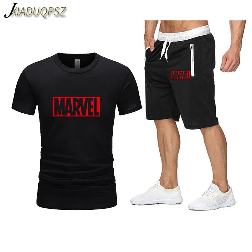 Мужская футболка с принтом Marvel и шорты хлопок Тренировка мышц Фитнес сильная