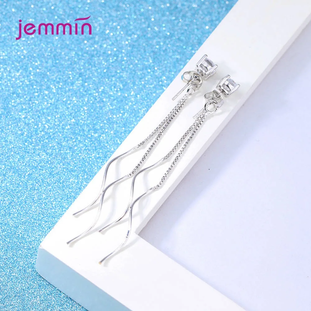 

New Arrival Personality Luxury Four Claws 925 Sterling Silver S-Wave Long Dangle Earrings For Women Engagement Party Pendientes