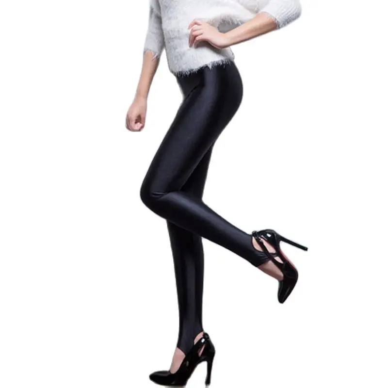 Женские Длинные однотонные черные брюки большого размера летние блестящие