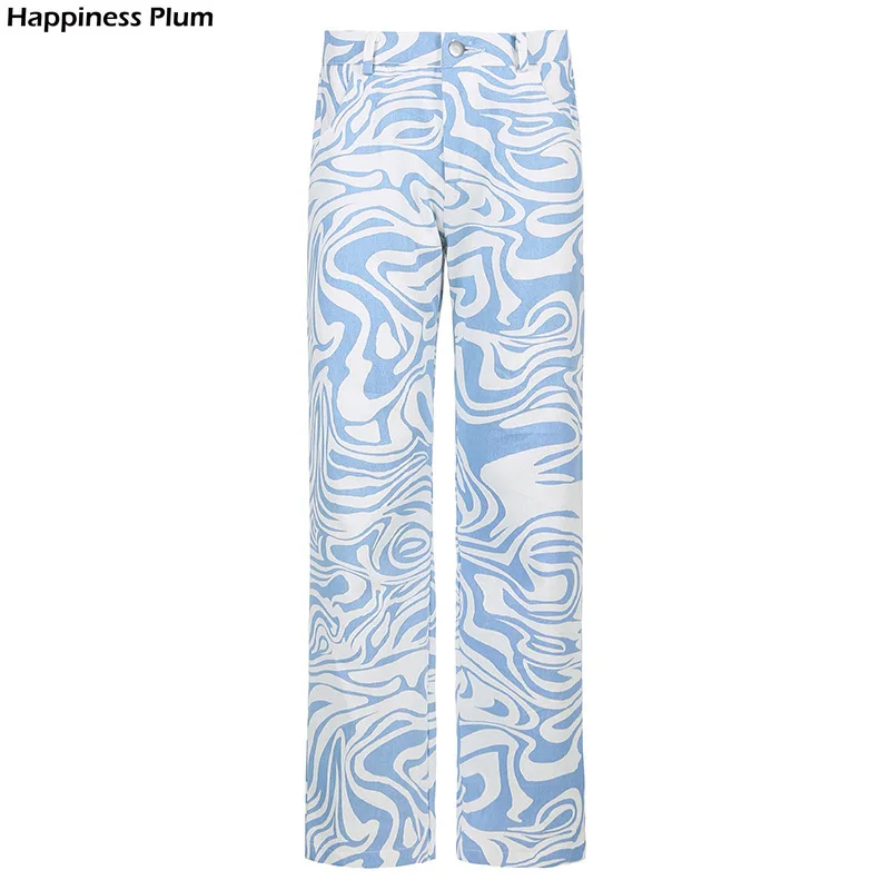 

Printed y2k Denim Jean Women Vintage Streetwear Loose High Waisted Baggy Mom Jeans Streetwear Trousers Ins Stripe