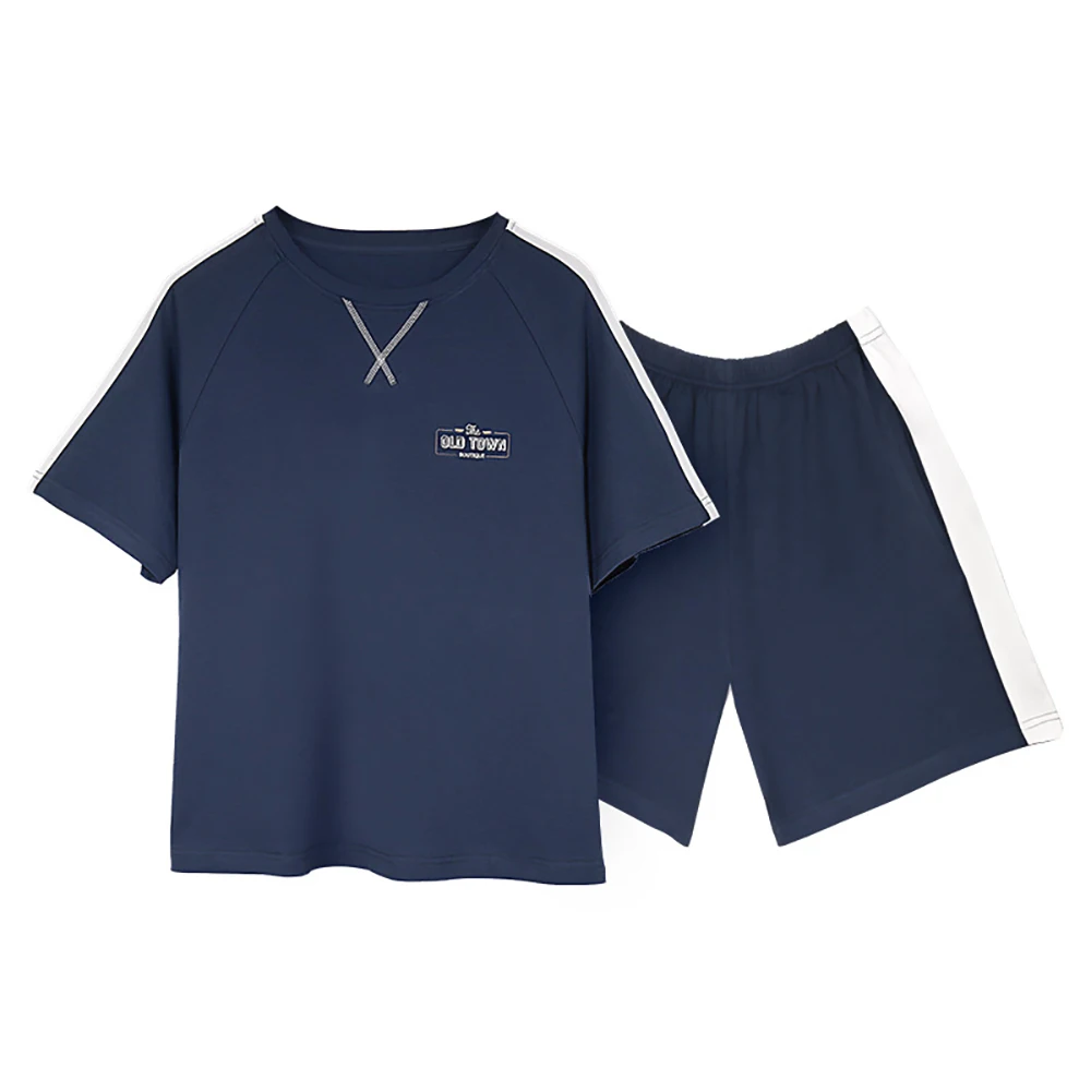 

Pajama Sets Summer Cotton Sleepwear Casual Print Short Sleeve + Patchwork Shorts Plus Size Pajamas For Men Cool Stretch Pyjamas
