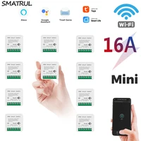 samtrul tuya 16a mini wifi smart diy switch light 220v supports 2 way timing control automation module app for alexa google home