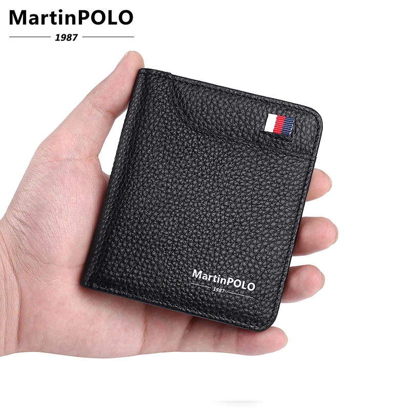 

Кошелек MartinPOLO мужской тонкий из натуральной кожи, складной роскошный маленький бумажник черного цвета с отделением для удостоверения личн...