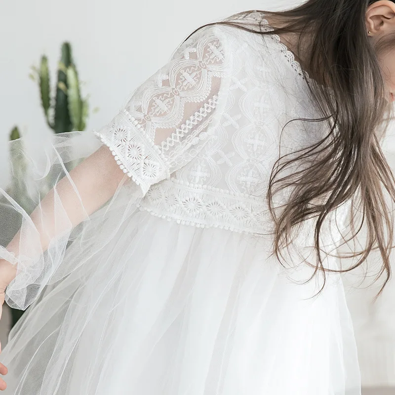 

New 2019 Girls Lace Dress Brand Kid Girl Mesh Dresses Summer Children Princess Dresses Voile Toddler Patchwork Dresses