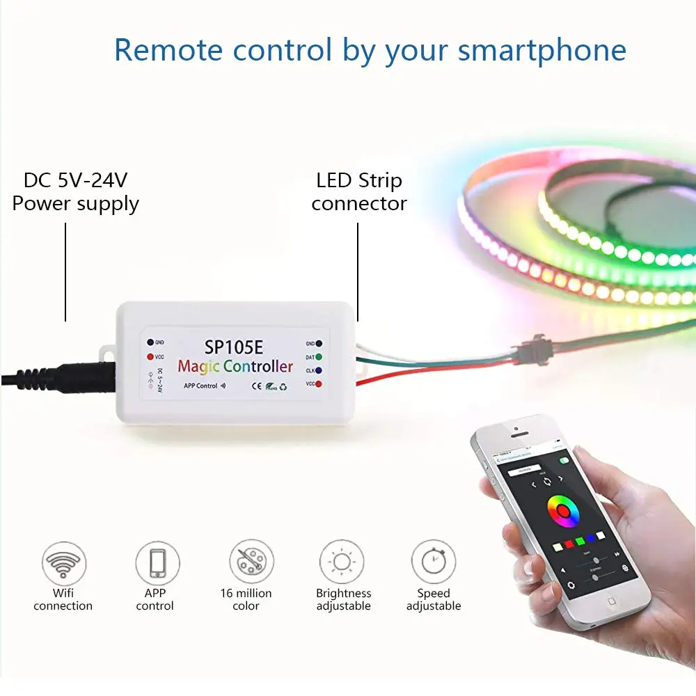 Беспроводной музыкальный контроллер с матрицей SP105E/SP107E ws2812b Bluetooth световой 5 В ~ 24
