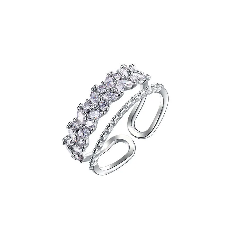 QMCOCO 925 Silver Classic Elegance Zircon Double-Deck Ring Design Open Adjustable Korea Style Woman Party Jewelry Gift | Украшения и