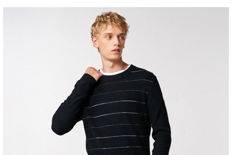 JackJones осенний мужской свитер из шерсти контрастный полосатый свитер с круглым вырезом Повседневный свитер Топ 218324556