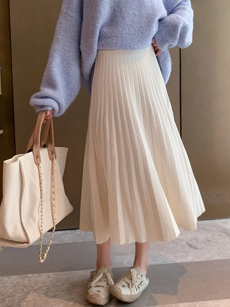 Женская трикотажная юбка средней длины универсальная шерстяная юбка-зонтик