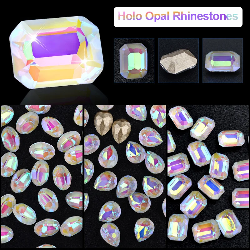 10 шт. опал Аврора Блестящие Стразы для ногтей AB цветные острым концом с