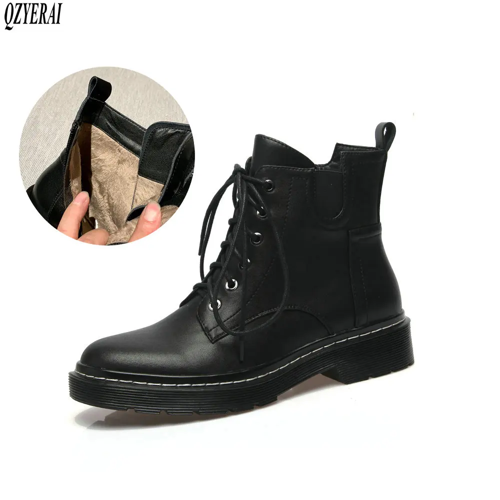 

QZYERAI New winter 100% genuine leather ankle Women boots Riding boots motorcycle Female boots Women shoes cowhide Size 34-43