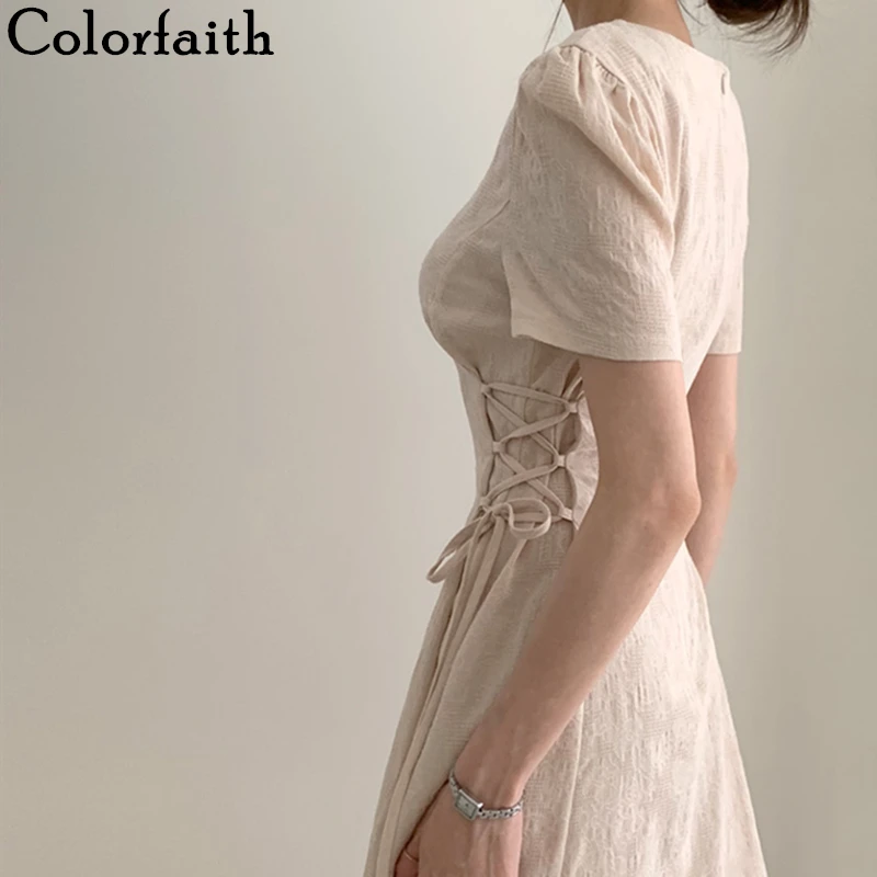 Colorfaith/Новинка 2019 года сезон весна лето женские платья до середины икры короткий