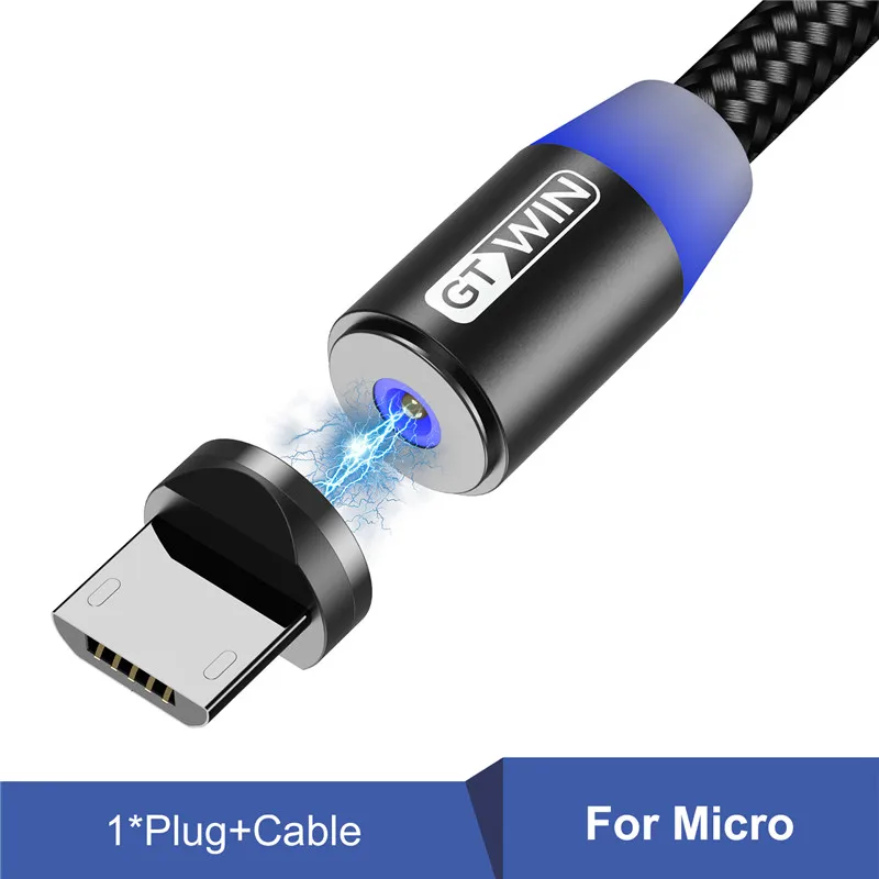 Black for Micro GTWIN Магнитный кабель для быстрой зарядки Micro usb type C зарядное устройство для iPhone 11 XR 7 samsung S9 S10 быстро магнитные телефонные кабели 1 м/2 м/3 м - Цвет: Black for Micro