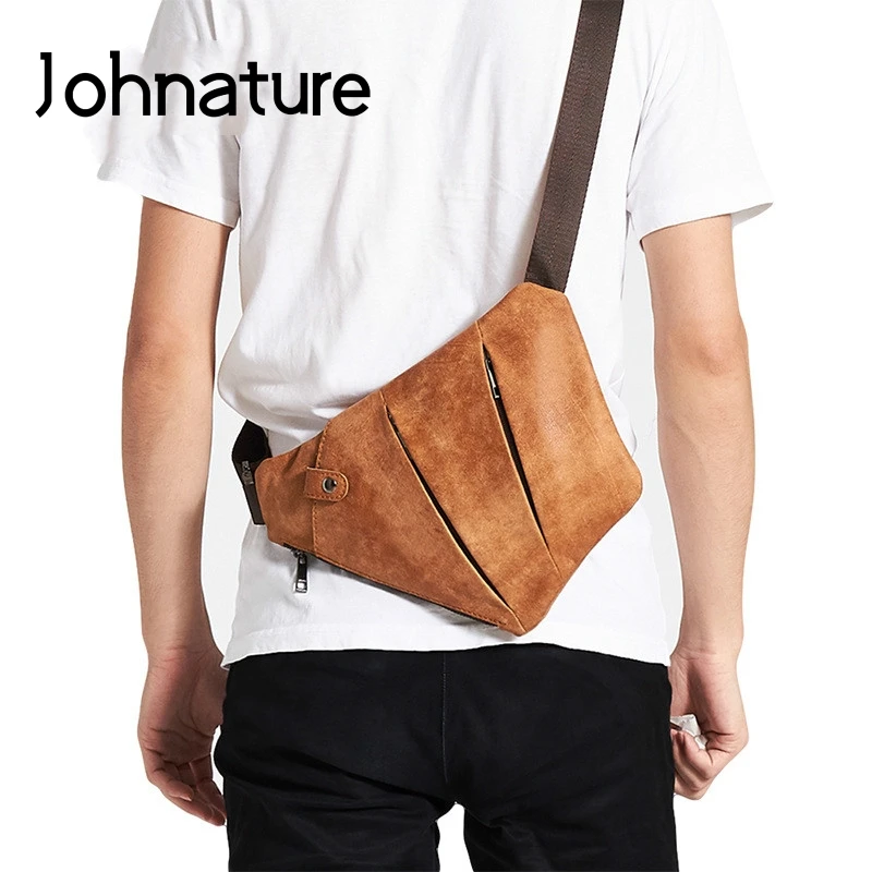 

Johnature Genuine Leather Retro Men Chest Bag 2021 New Fashion Soft Cowhide Messenger Bag Leisure Outdoor Sports Crossbody Bags