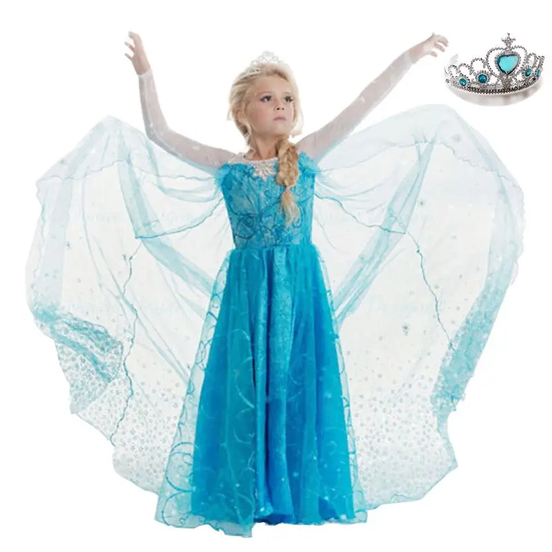 Dress and Crown Модный костюм на Хэллоуин для девочки, вечерние платья с героями мультфильмов, принцесса Анна, Эльза одежда для косплея костюм для маленькой девочки одежда для ролевой вечеринки платье «фантазия»; богемный комплект, roupa infantil - Цвет: Dress and Crown