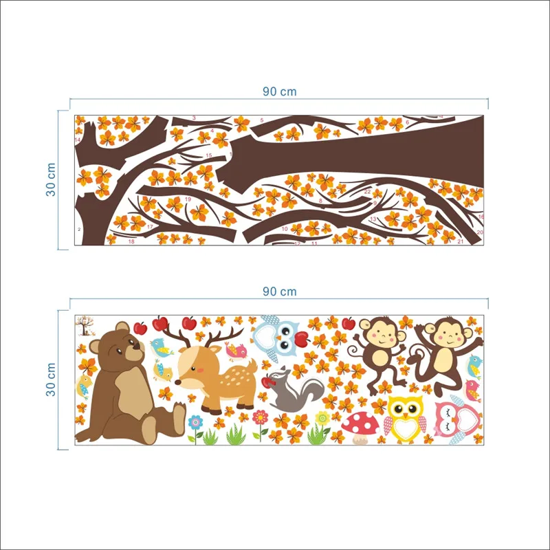 

Cartoon Wall Stickers Monkey Bear Deer Kids Rooms Boys Girls Children Bedroom Home Decor Forest Tree Branch Animal Owl