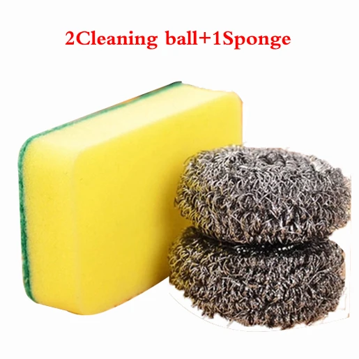 2Clean ball 1sponge Мульти-функциональное блюдо Полотенца одноразовая тряпка спонжевой насадки Нержавеющая сталь очистительный шарик комплект Водонепроницаемый блюдо Полотенца LXX - Цвет: 2Clean ball 1sponge