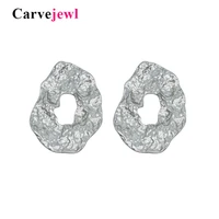 carvejewl big stud earrings hammered irregular round earrings for women jewelry girl gift matte silver plated earrings hot sale