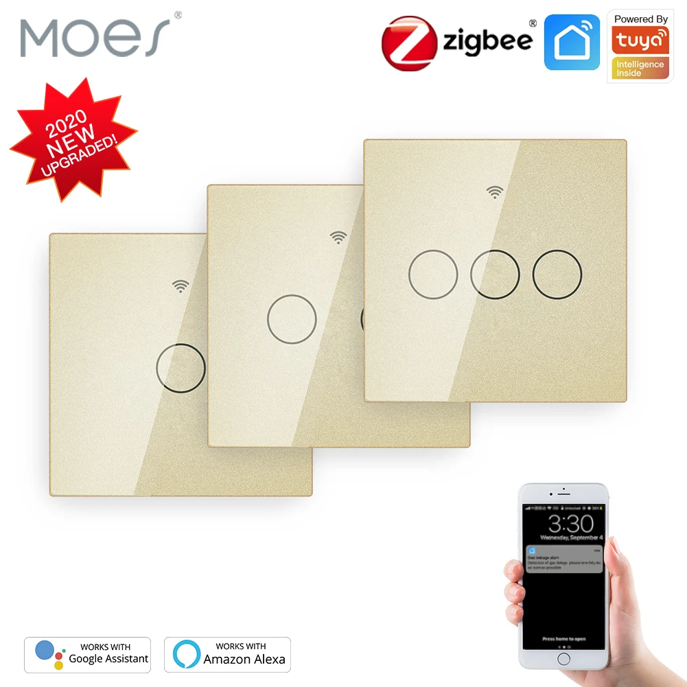 

ZigBee Wall Touch Smart Light Switch With Neutral/No Neutral ,No Capacitor Smart Life/Tuya Works with Alexa,Google Hub Required
