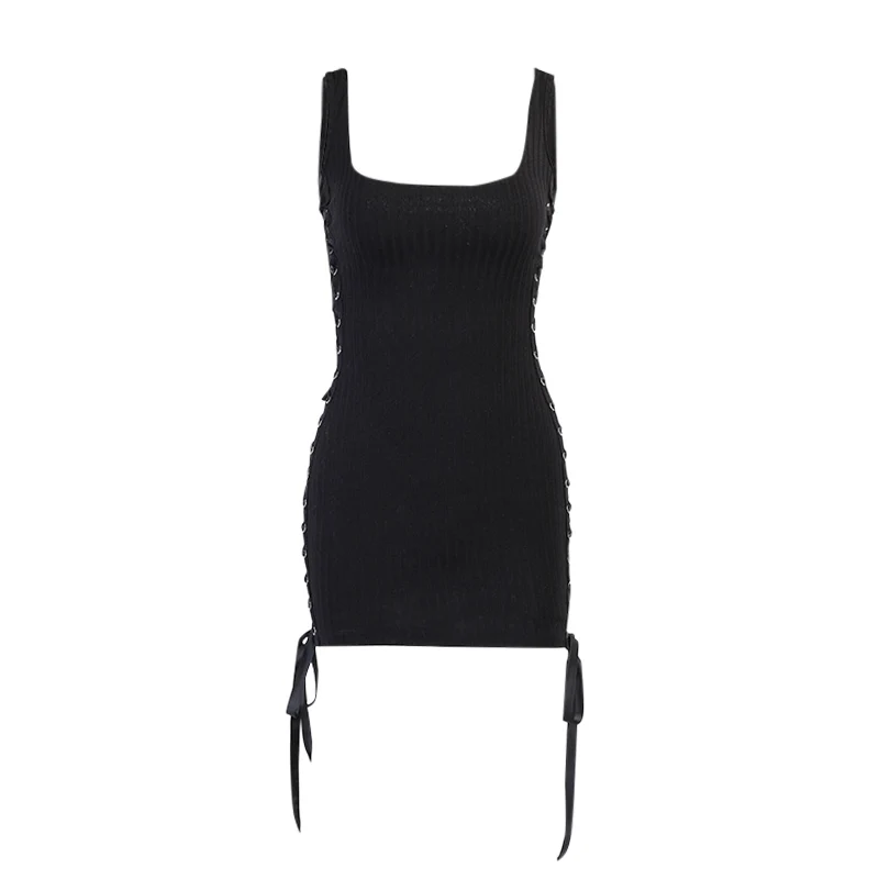 

InstaHot Sexy Women Slim Dress Hollow Out Sleeveless Summer Bandage 2021 Casual Streetwear Mini Club Dress Female Bodycon Dress