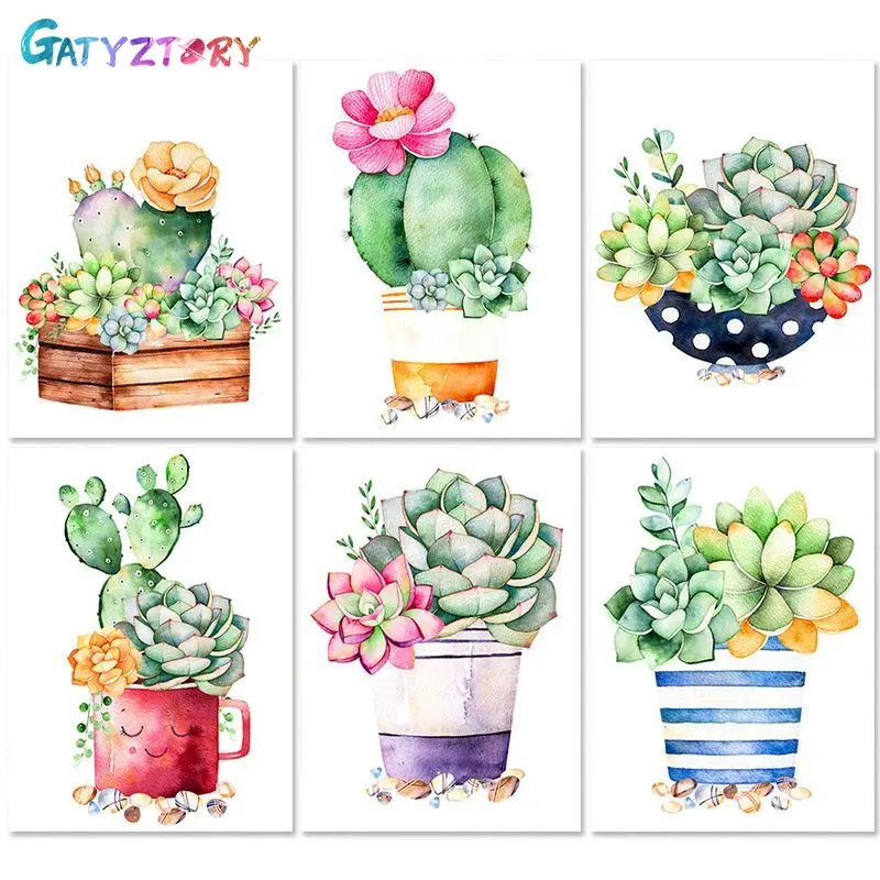 

GATYZTORY DIY Painting By Numbers Succulent Plants Wall Art Picture Acrylic Coloring For Home Decors Artwork City Paint On Canva