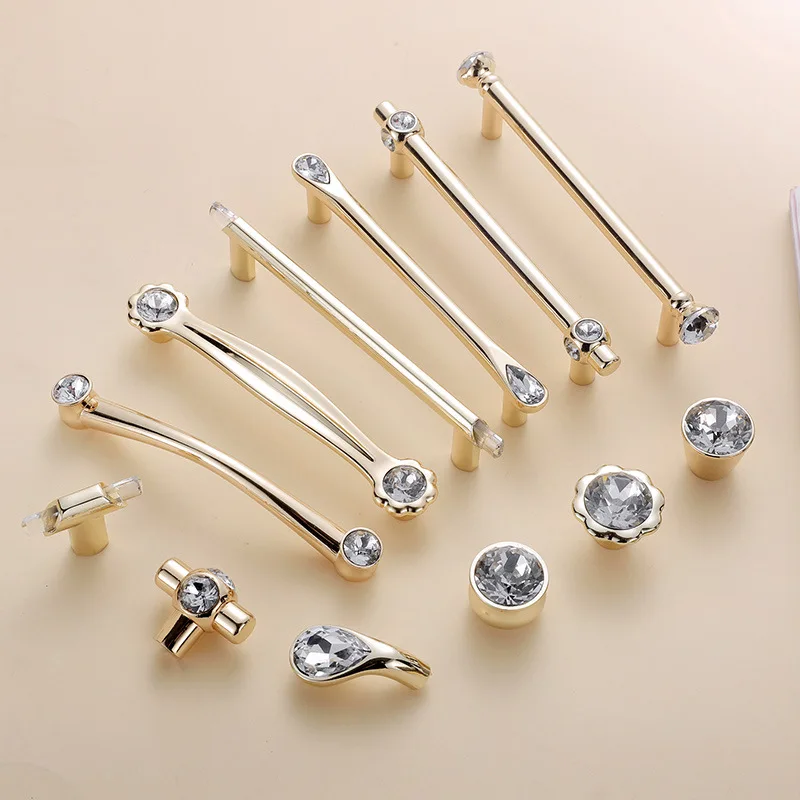 

Gold Crystal Knobs Kitchen Cabinet Handles Shoebox Closet Door Pulls Drawer Knobs Wardrobe Pullers with Screws Hardware