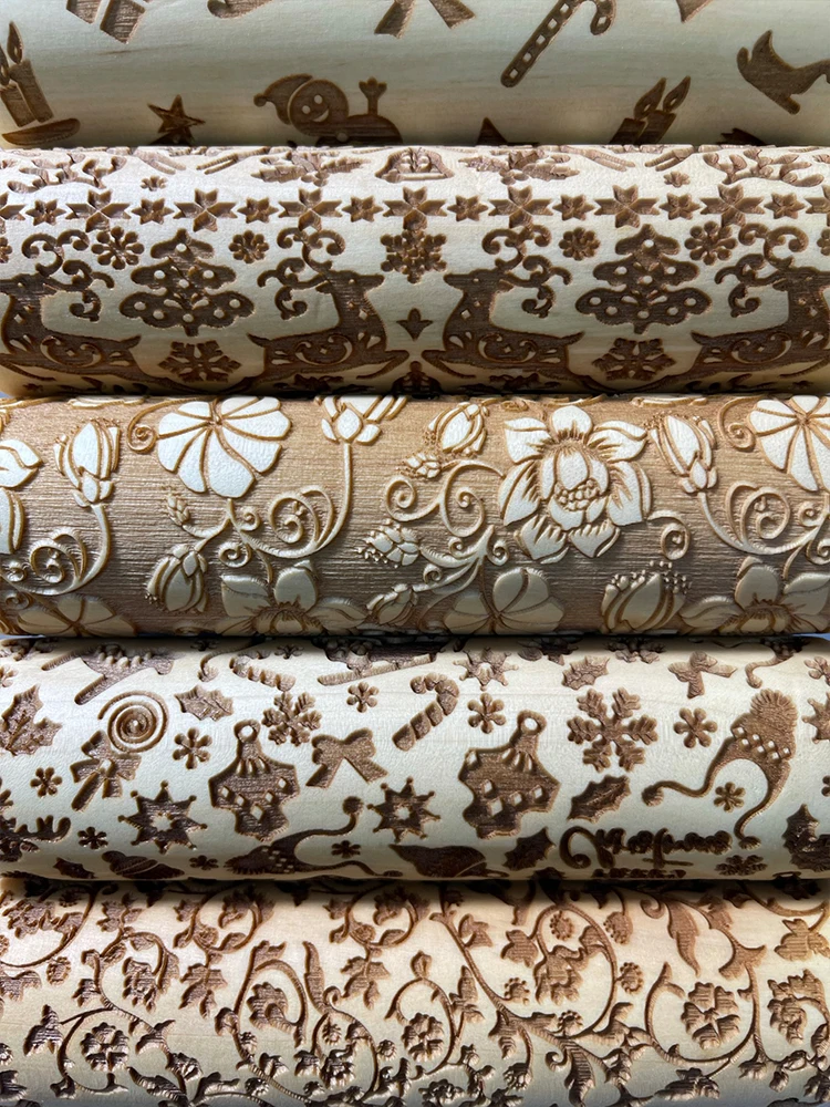 Christmas Rolling Pins Rock Snowflake Elk Wooden Embossing Baking Cookies Biscuit Fondant Cake Patterned Roller 35*5cm | Дом и сад