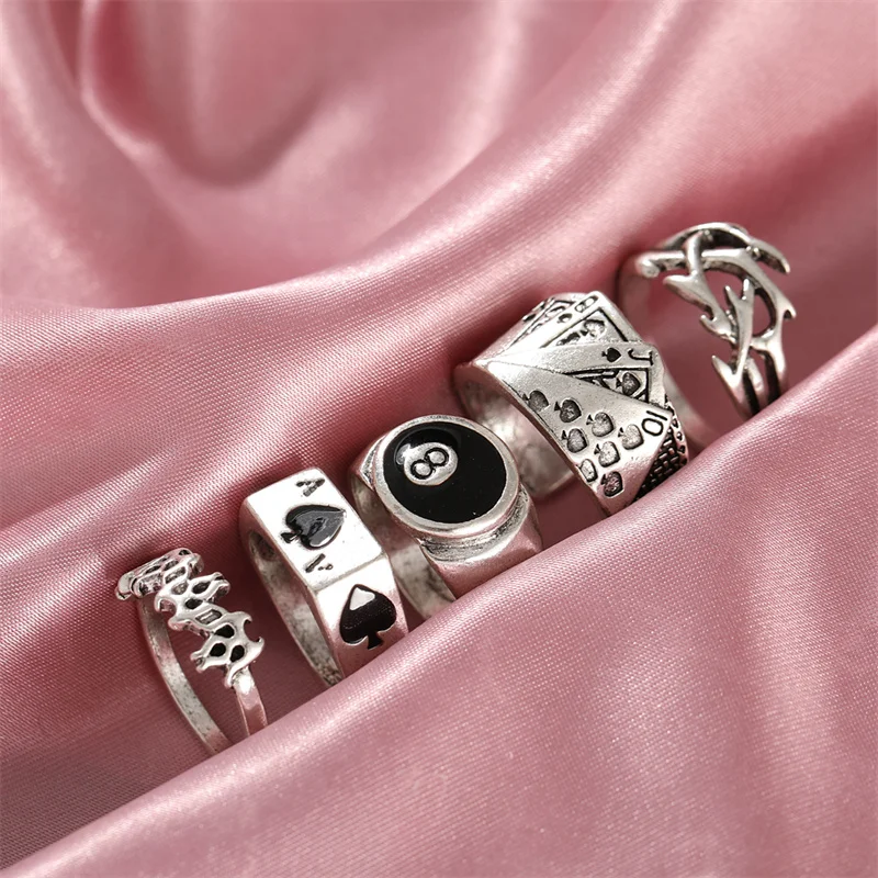 Комплект женских колец в виде сердца винтажные посеребренные кольца стиле