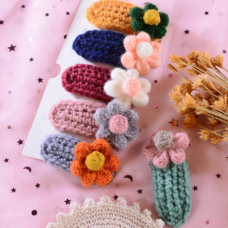 Cute Flower knitting Wool Hair Clips Girl Accessories Fashion Handmade Snap Hairpins Barrettes Women Ornaments |