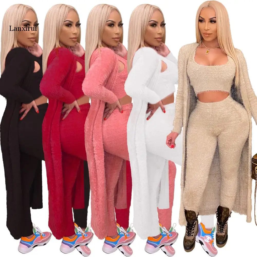 

tracksuit women suits outfits Three-Piece Fashion Autumn Long-Sleeved New slim shirt+ Cardigan+Wide-Leg Pants 3 pieces set