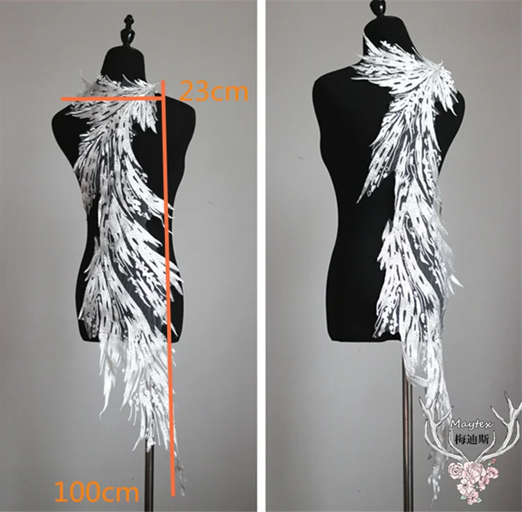 Слоновой кости большие крылья аппликация полиэстер вышитые кружева свадебное