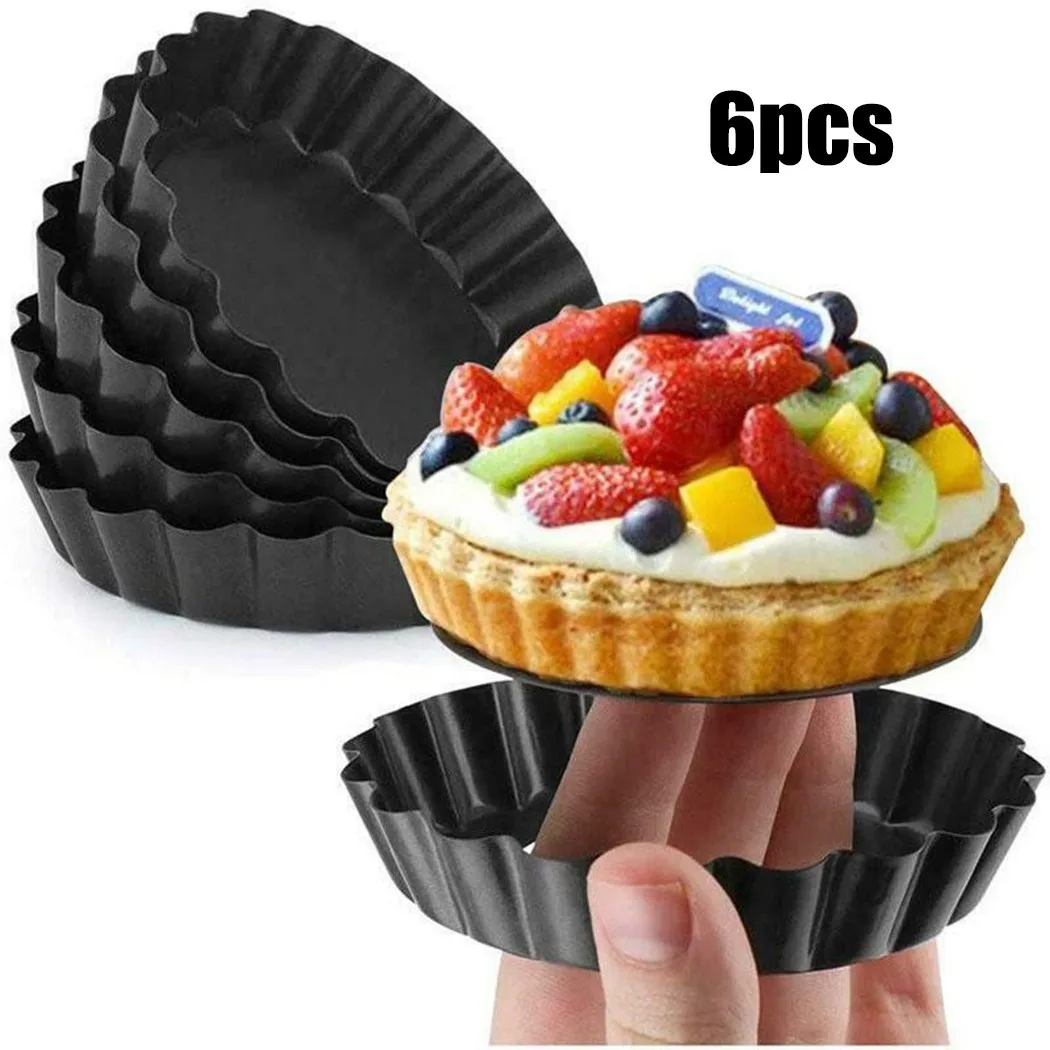 

6PCS Non-stick Tart Pan 4 Inch Quiche Pans Removable Bottom Mini Tart Pans Set Tart Tins Cases For Making Pizza Roast Chicken