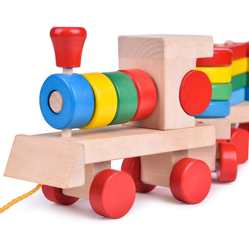 

Wooden Train Toddler Toys, Shape Classification and Stacking Wooden Blocks,Puzzle Toys, Preschool Educational Toys