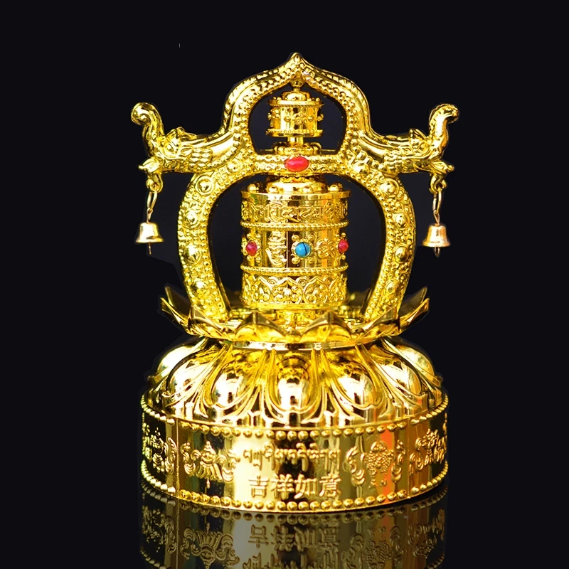 Тибетская позолоченная молитвенная колесо лотоса на солнечной энергии