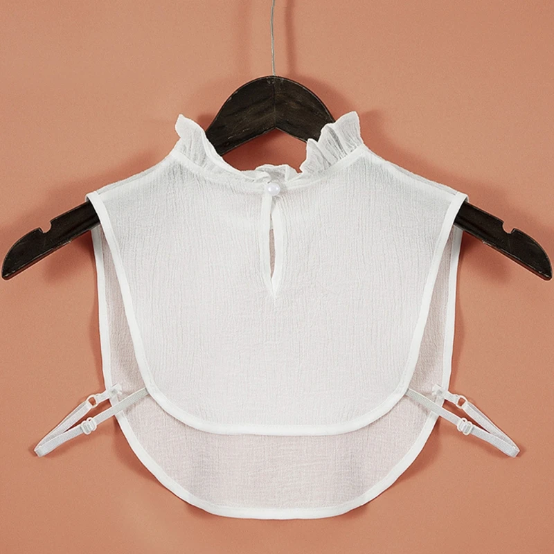 

Women Stand Ruffled Fake Collar Shirt Accessory Hollow Out Keyhole Necktie Dickey Detachable White Pullover Half Blouse