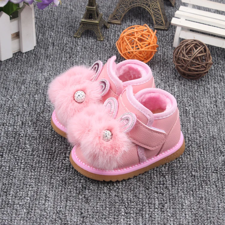 pink Стелька 11,5-13,5 см теплая зимняя детская мягкая обувь для малышей нижний мультфильм кролик сапожок с дизайном «Принцесса» - Цвет: pink