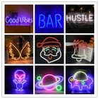 Неоновая подсветка для украшения, ночник с USB, изображением единорога, рождественской елки, Санта-Клауса, колокольчиков, открытой радужной Led подсветки