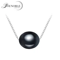 wedding real black 8 9 10mm natural freshwater pearl necklace 925 sterling silver pearl pendant necklace for women