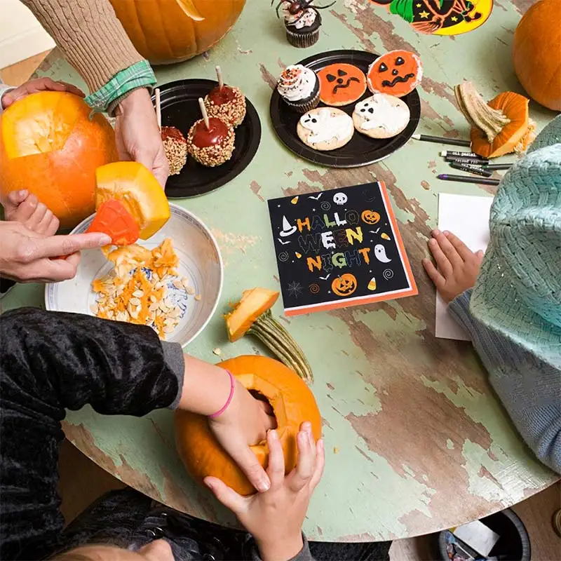 Halloween party decoration kit set of 24 disposable tableware each 7-inch paper plate/paper cup/napkin tablecloth | Дом и сад