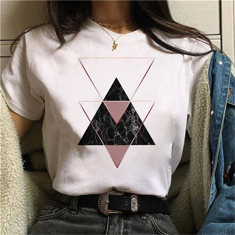 

Cotton 2021 European And American Fashion Geometric Pattern Printed T-shirt Female 90s Graphic T-shirt Harajuku Top Cotton T-shi