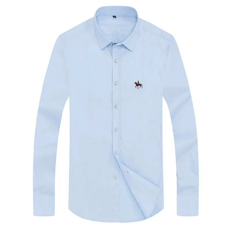 

2020 Spring And Autumn New Men's Business Shirts Pure Color Horse Logo Embroidery Casual Shirt Brand Fashion Plus Size Clothes