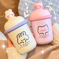 350ml kawaii bear thermos flask with strap for children girl stainless steel insulated portable travel coffee hot water bottles