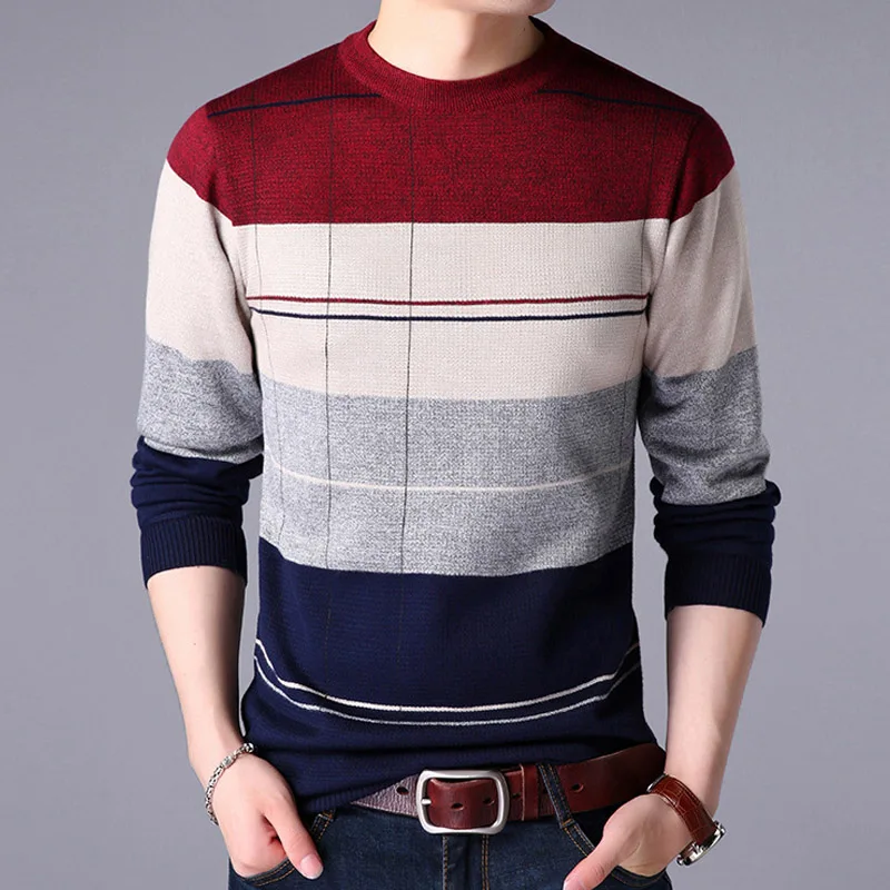 Warm Winter Striped Sweater Men 2019 Thick Men's Pullover Plus Size Slim Long Sleeve Fleece 4XL | Мужская одежда