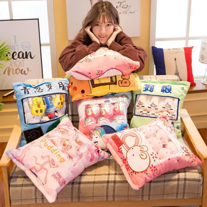 

plushie bag pillow Pudding Toys Stuffed Mini Plush Animals Dolls Pillow Kawaii Anima Cute Bunny Bear Dog Cat Pig Cushion Girls