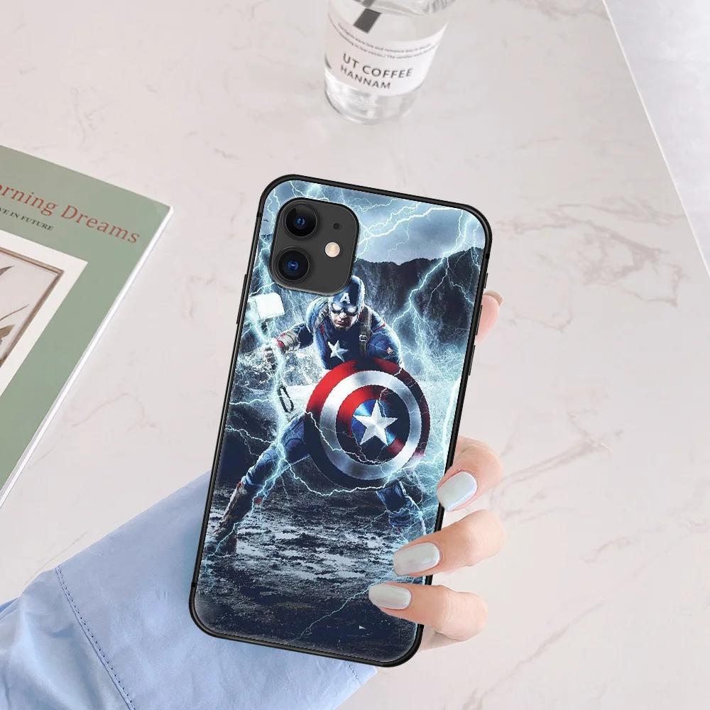 

America Captains Phone Case For Iphone 5 5S SE 2020 6 6S 7 8 Plus 11 12 Mini X XS XR Pro Max black Cell Luxury Prime Painting