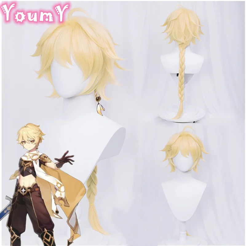 

Парик для косплея геншина этера ударопрочный, термостойкие синтетические волосы для косплея аниме, светлые волосы 80 см, Хэллоуин